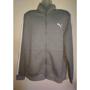 Puma Men's Track Jacket XL Full Zip Knit Athletic Pockets Casual Gray White
